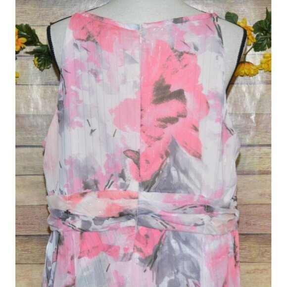 R & M Richards Pink Floral Ruffled Maxi Dress Women's 16W Chiffon Fairy Feminine - Picture 11 of 15